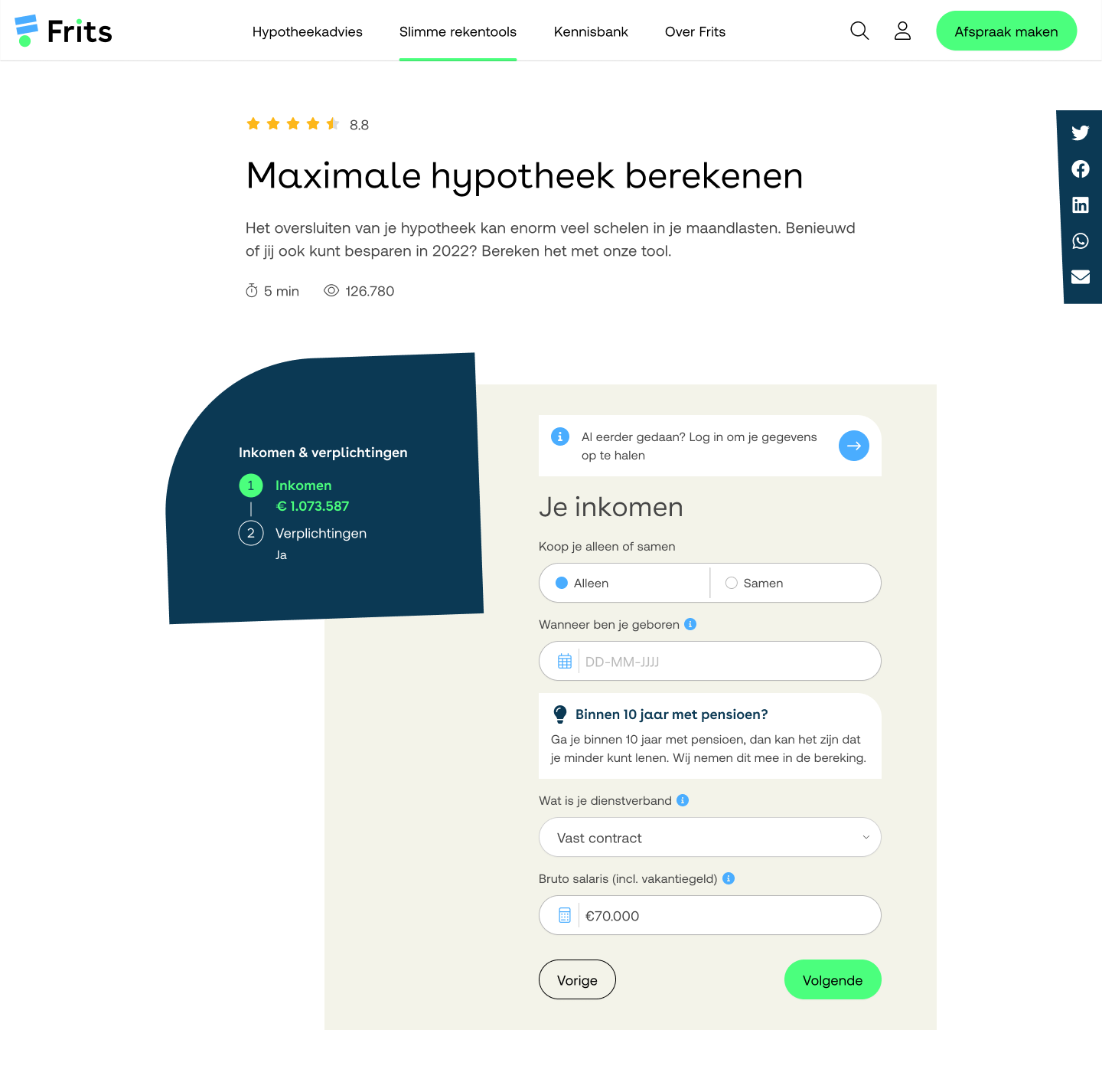Frits mortgage calculator, step 1: income and obligations